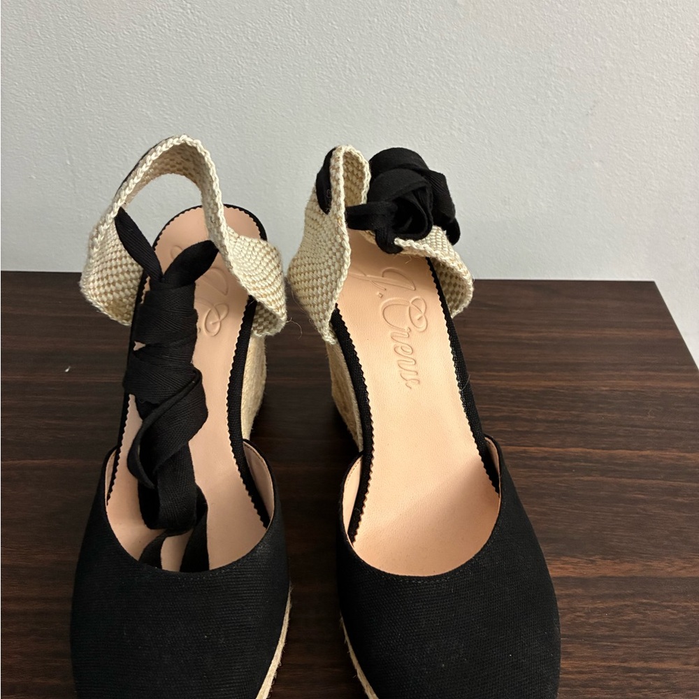 J. Crew Black and Cream Canvas Espadrille Wedges - Picture 2 of 5